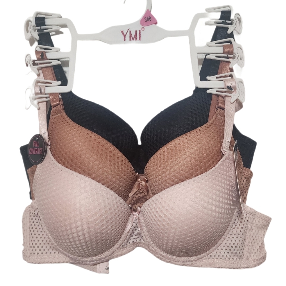 YMI Intimates 3-Pack Full Coverage Padded Mesh Bra Size 34B